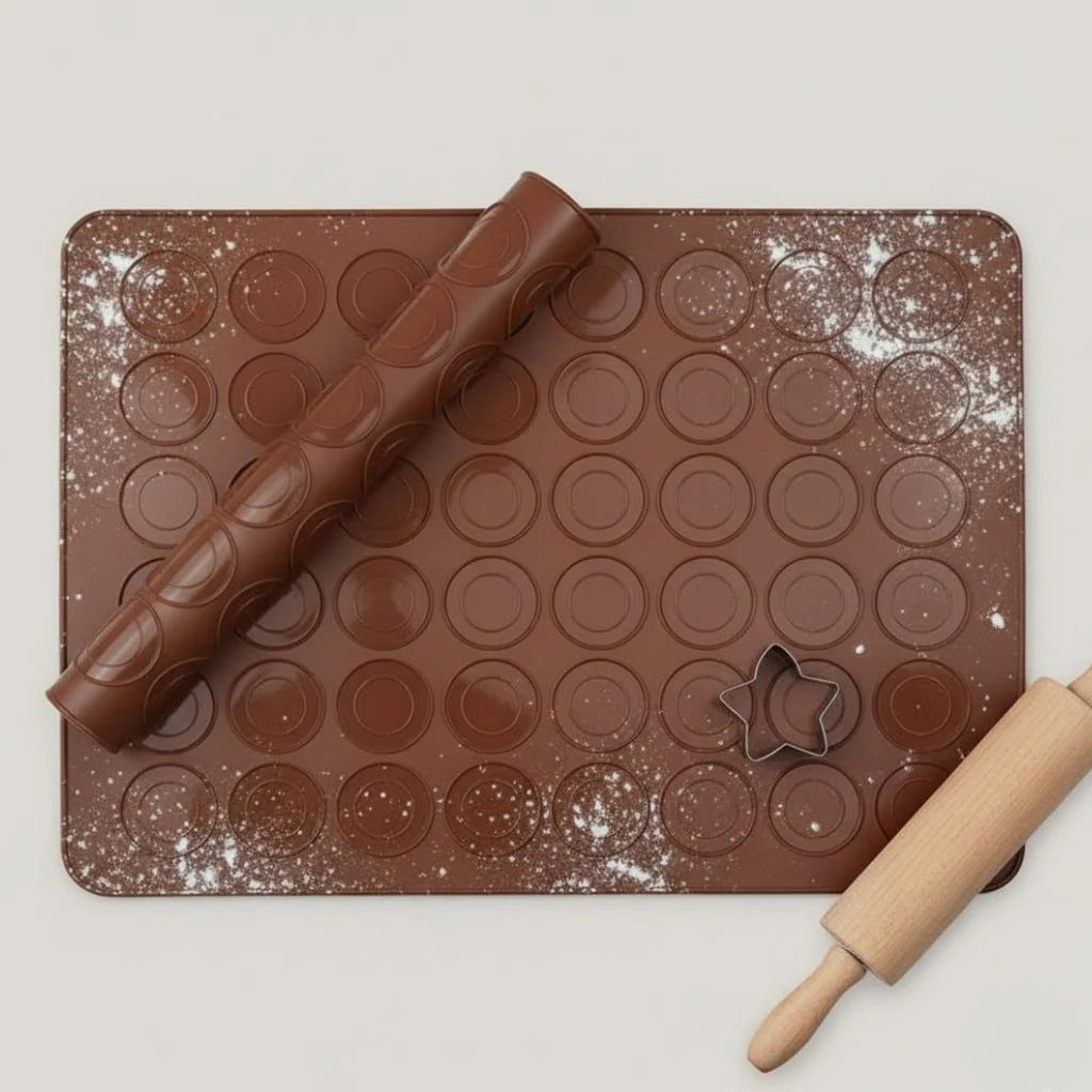 Macarons baked using silicone baking mat